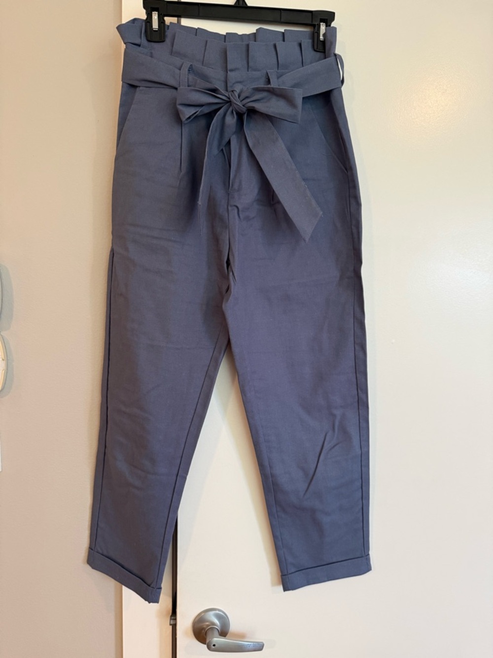 Pink Lily Dusty Blue Paperbag Waist Tie Pants